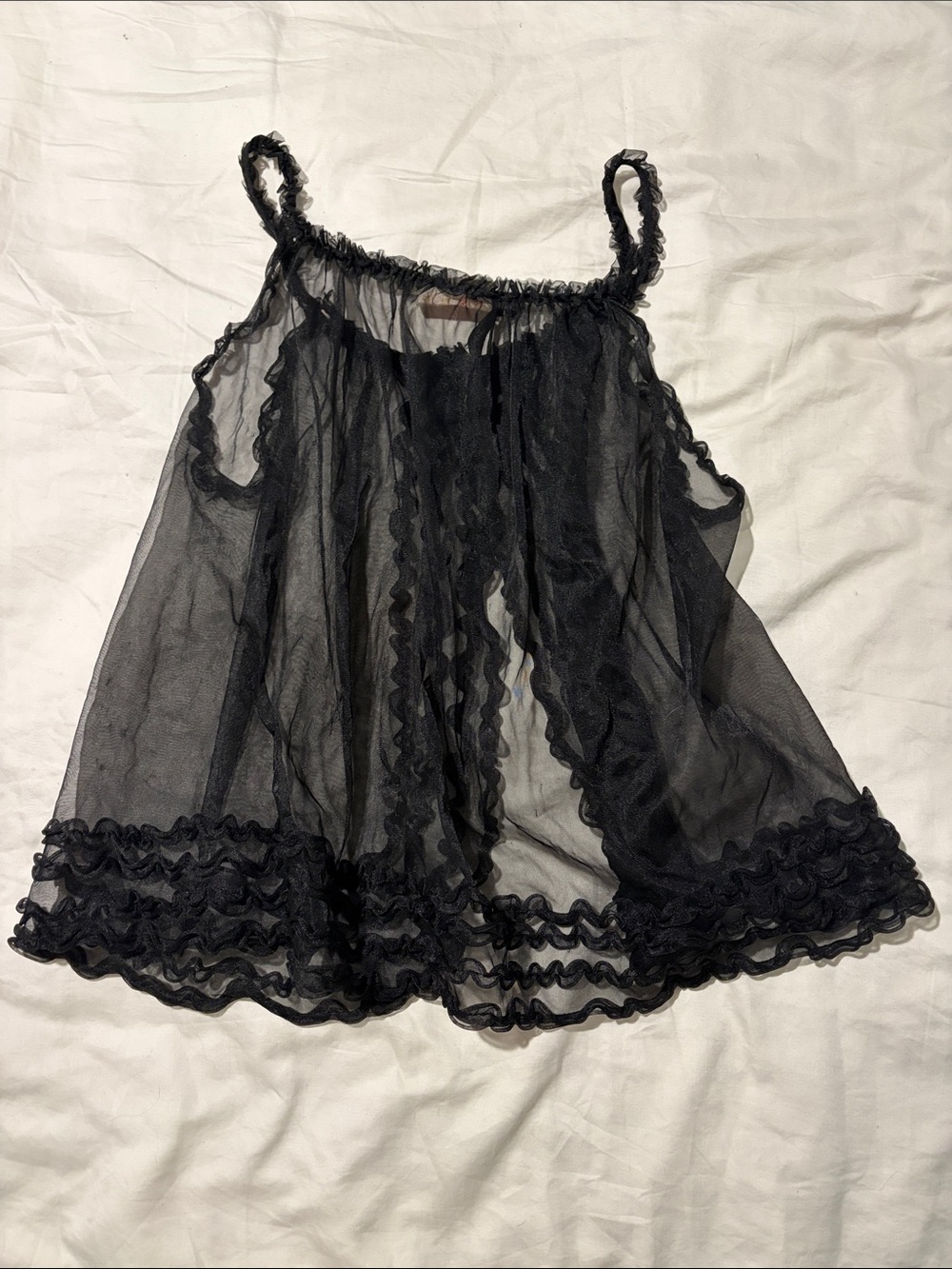 VINTAGE Babydoll Chemise Sheer Black Ruffle n Rosette mesh tank - Picture 8 of 8